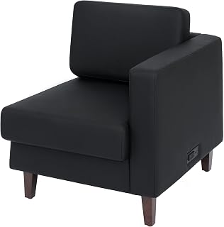 Flash Furniture Hercules LeatherSoft Right Arm Reception Chair, Black | 2 AC Outlets, USB Ports, USB-C Ports, Solid Wood Legs, Adjustable Floor Glides
