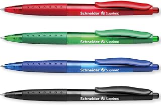 Schneider Suprimo Ballpoint Pen Rubber Grip, Medium Tip, Multicolour 4 Pack | Retractable, Refillable, Smooth Everyday Writing, Waterproof ISO-Certified Ink, Document Proof, Ideal for Office, Work, Home