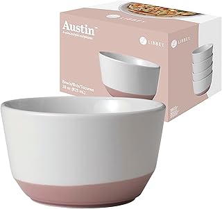 Libbey Austin Himalayan Pink Porcelain Salad Soup Bowls, Modern Style Large Soup Bowls Set of 4, Stackable Ceramic Bowls Set for Holidays, Daily Use