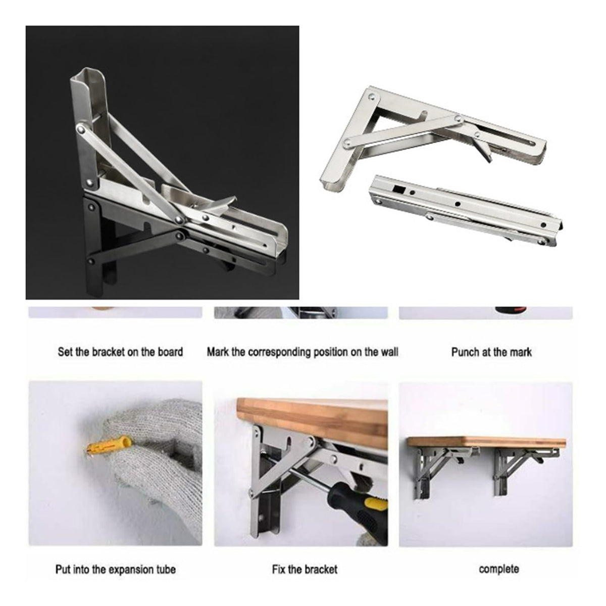 2pcs Stainless Steel Folding Stand Table Bracket Shelf Bench 200kg Load Heavy Repisas Flotantes Mesa Plegable (Color : 8 INCHES) by SBTRKT – Stainless Steel, 8 Inches, Model SBTRKT