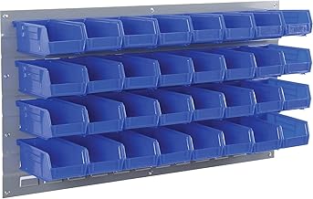 Global Industrial Wall Bin Rack Panel with (32) Blue Bins, 36x7x19
