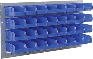 Global Industrial Wall Bin Rack Panel with (32) Blue Bins, 36x7x19