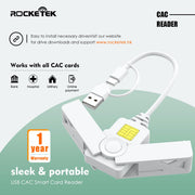 CAC Reader with 2 in 1 USB/Type C Dual Connector by Rocketek – Mini, White-335EN