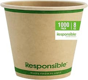 Responsible Products 8 oz Paper Hot Cups (Squat), Tree-Less™ Compostable Paper Coffee Cups, Extra Strength, Tree-Free and Made Without PFAS, Natural Brown (1000 Count)