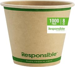 Responsible Products 8 oz Paper Hot Cups (Squat), Tree-Less™ Compostable Paper Coffee Cups, Extra Strength, Tree-Free and Made Without PFAS, Natural Brown (1000 Count)