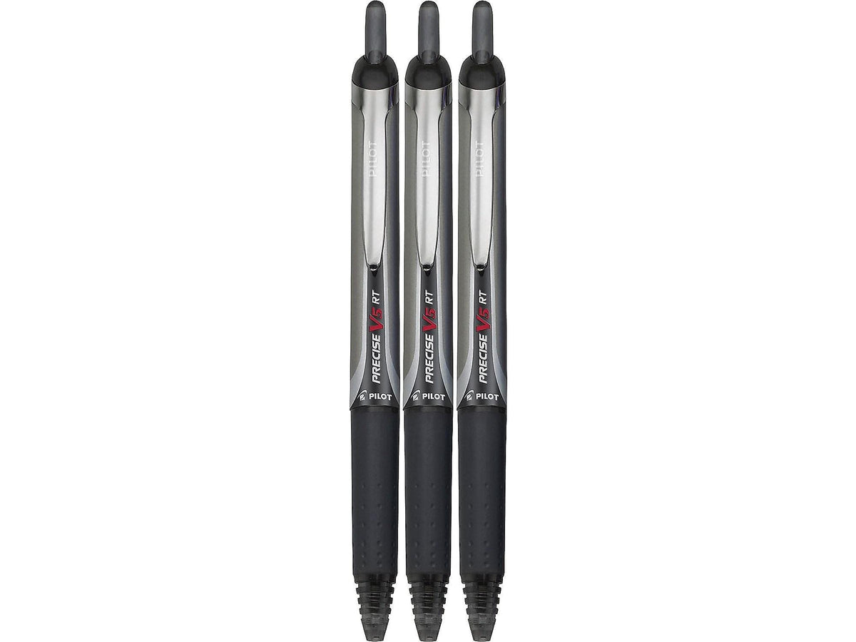 Precise V10 RT Retractable Ball Pens by PILOT – 3 Count (Pack of 1), Metal, Black, Model 26052