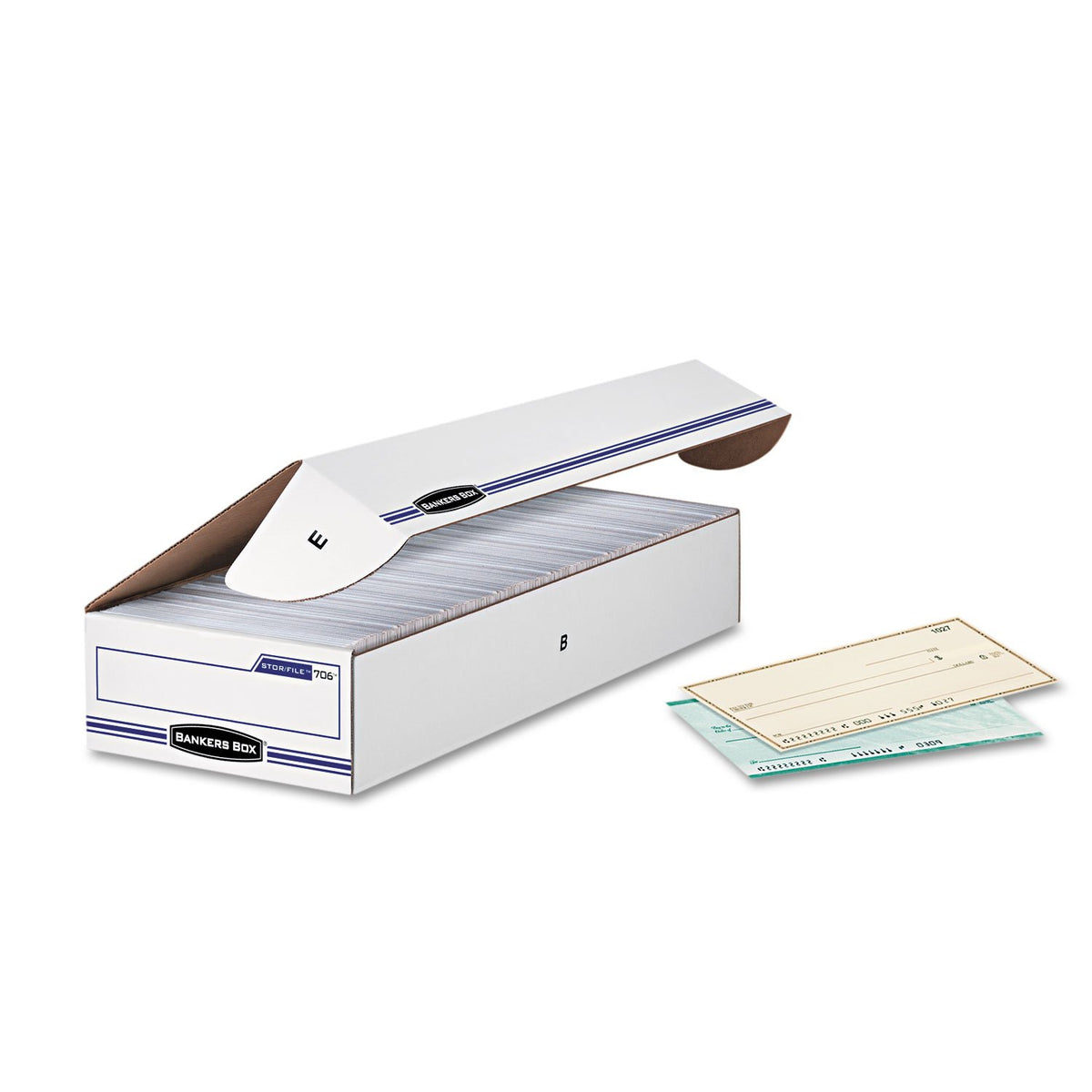 Stor/File - Check - TAA Compliant by Bankers Box – 25 x 9.25 x 4.13 inches, Paper, White/Blue, Pack of 12, Model FEL00706