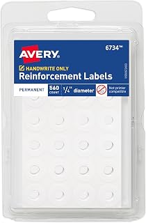 Avery Reinforcement Labels, 1/4" Diameter, Permanent Adhesive, White, Non-Printable, 560 Page Reinforcement Stickers (6734)