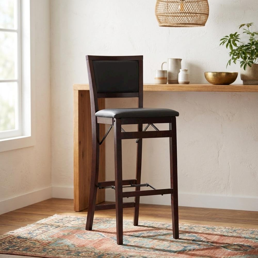Brown Triena 30-in Pad Back Folding Bar Stool by Furnifact – Plywood, Rubberwood, Pvc, Ca Foam, Rubberwood,MDF, Brown