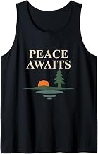Peace Awaits Lakeside Sunset Evergreen Scenic Horizon Tank Top