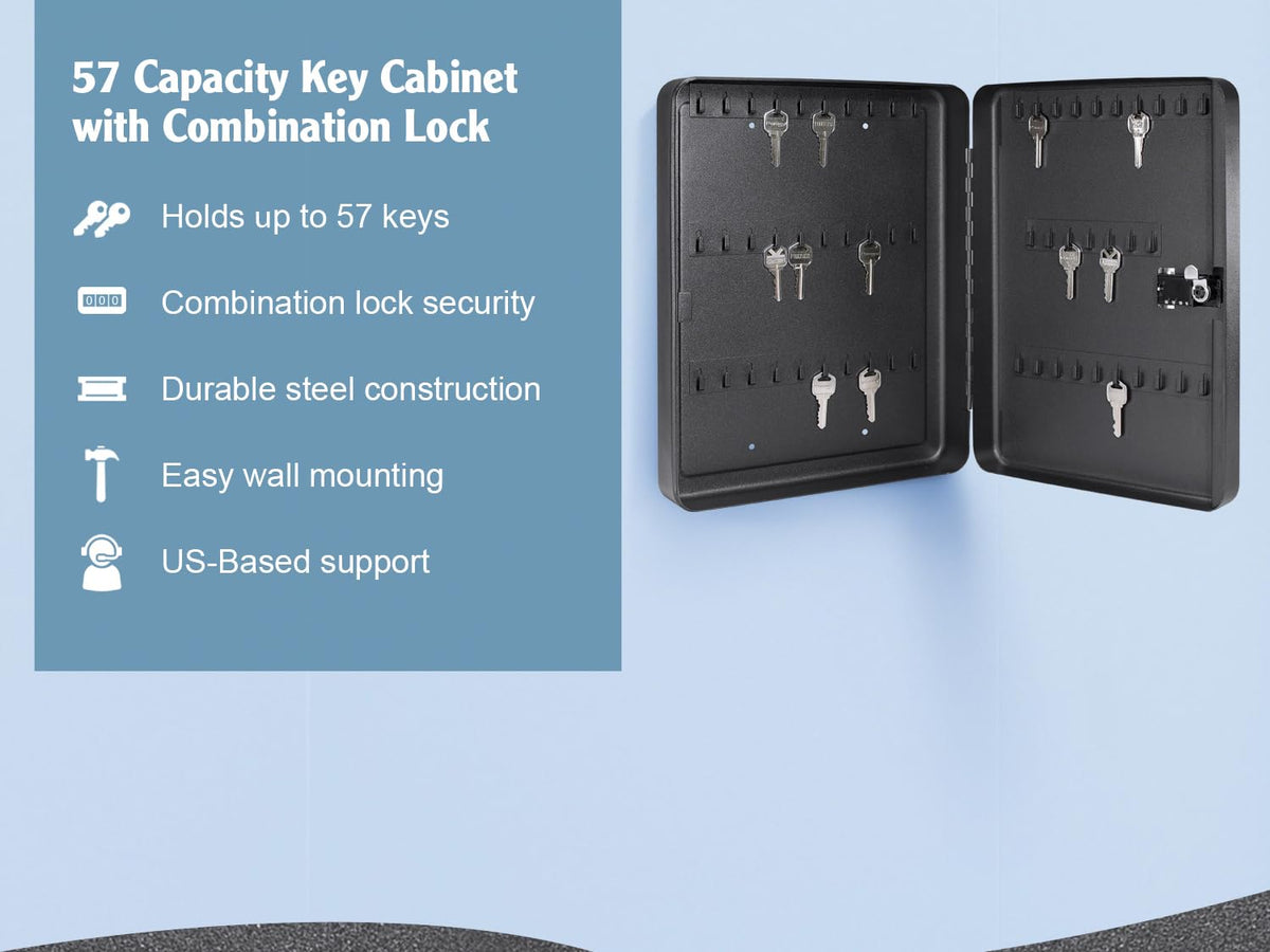 Wall Mount 57 Position Key Cabinet with Combination Code by Barska – 57 Keys, 57.0 load, Alloy Steel, Black