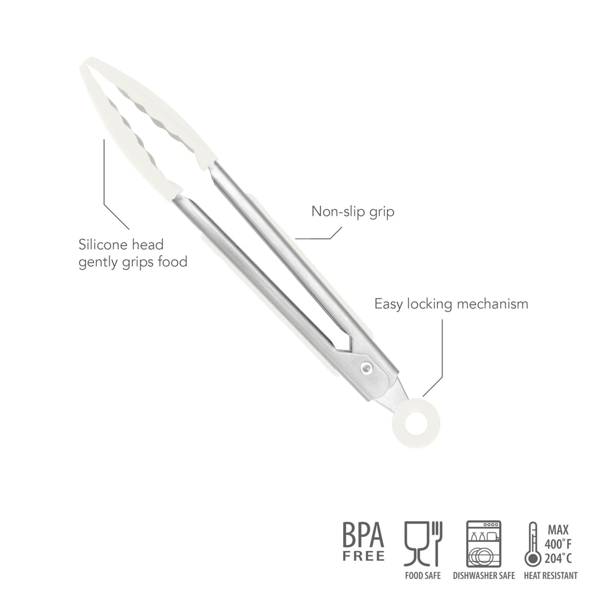 Small Tongs with Silicone Tips 8.25 Inch Mini Kitchen Tongs for Serving Appetizers Salads Ice Stainless Steel Metal Tongs for Cooking by Tovolo – 1, Silicone, White, Model 1000236