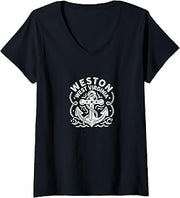 Women's Weston West Virginia Cute Anchor Nautical Boating V-Neck T-Shirt