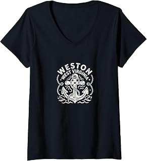 Women's Weston West Virginia Cute Anchor Nautical Boating V-Neck T-Shirt