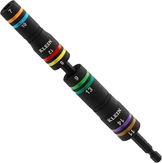 KLEIN TOOLS 652MQS Impact-Rated Quad Socket Set, 8 Sizes In 2 Flip Socket Drivers, 4-In-1 Color-Coded Heavy-Duty Multi Tool, 1/4-Inch Drive, Metric 7mm - 14mm, 6-1/2-Inch Extension Shaft