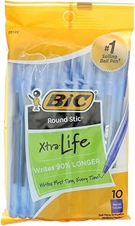 BIC Round Stic Xtra Life Medium Ballpoint Pen, Blue Ink 10 ea