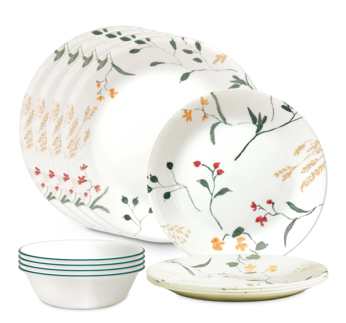 Vitrelle Signature Wildflower Scatter 12-Piece Dinnerware Set by Corelle – 12 piece, Vitrelle glass, Pack of 12, Model 1150476