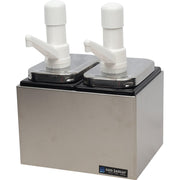 San Jamar Stainless Steel Condiment Pump Service Center with 2 Wells Black Jars by Carlisle FoodService Products – 12 x 8.25 x 8", Stainless Steel, Stainless, Model P9712