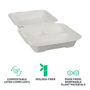 Eco-Products Compostable Vanguard 9" Clamshell To Go Containers by ECO PRODUCTS – 9" x 9", 18.0 ounces, molded fiber, White, Pack of 500