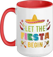 Let The Fiesta Begin Cinco De Mayo Mexican Party Matching Ceramic Mug, Red/White, 15oz