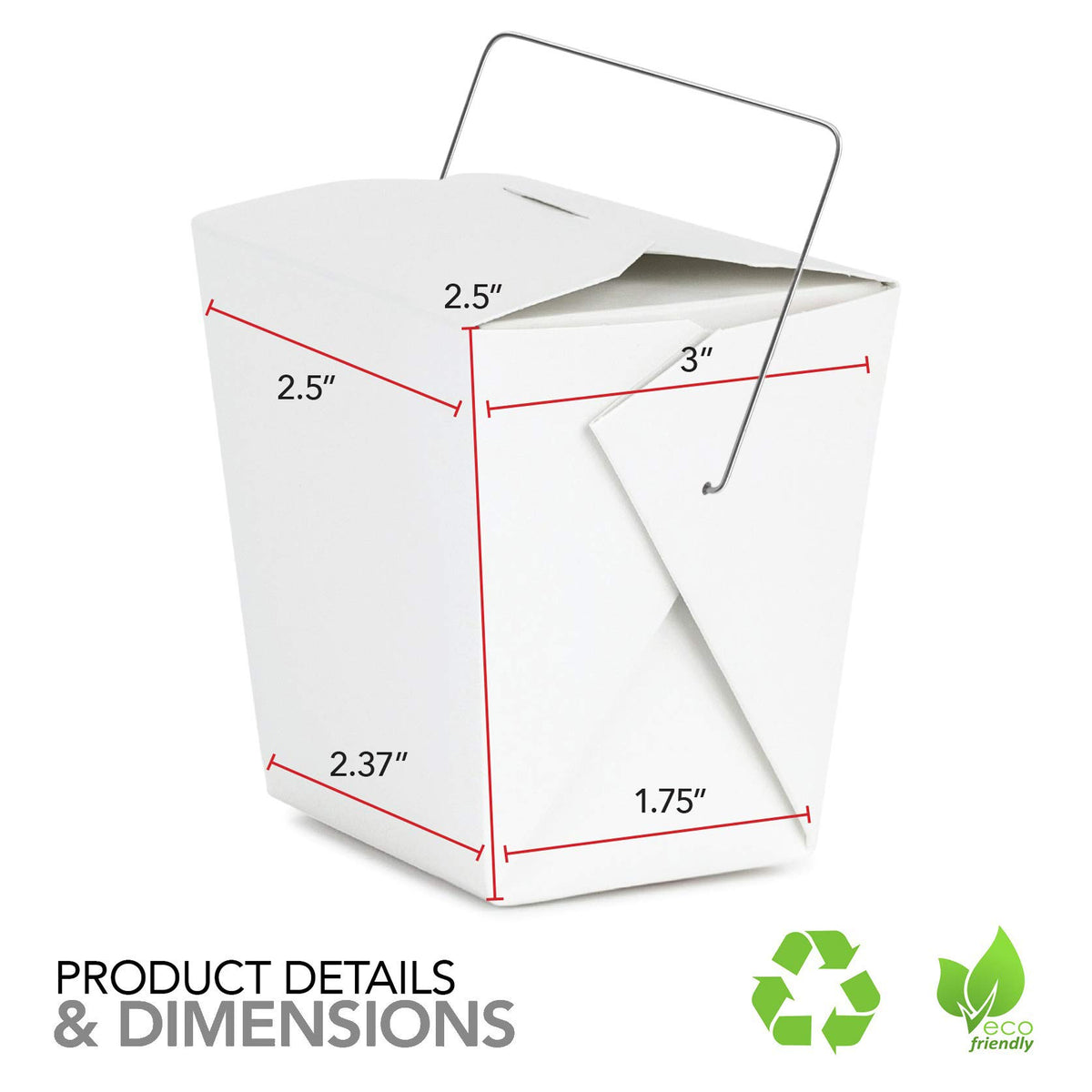 Takeout Food Containers with Handle 8 Oz White Microwaveable Mini Chinese Take Out Box (50 Pack) Leak and Grease Resistant Stackable To Go Boxes - Recyclable Food Containers