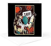 3dRose Fantasy Astronaut Spaceman with Taxi Quotes Planet 1 Greeting Card with envelope