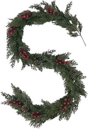 Artificial Pine Red Berries Green Ornament - 1.85m Table Decor Garland | Christmas Decorations Garland for Table Porch Mantel Mailbox Party Kitchen Gate Courtyard Campfire