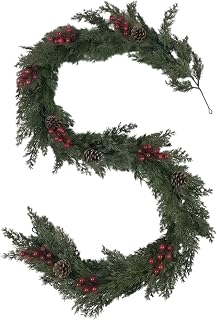 Artificial Pine Red Berries Green Ornament - 1.85m Table Decor Garland | Christmas Decorations Garland for Table Porch Mantel Mailbox Party Kitchen Gate Courtyard Campfire