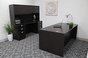 Boss Office Products Holland Executive Desk and Credenza with Dual File Storage Pedestals and Hutch, 66", Mocha