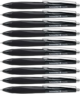 Schneider Haptify Ballpoint Pen M (Medium), Refillable + Retractable, 1.0 mm, Black Ink, Signature Three‑Edge Grip, Box of 10 Pens (135301)