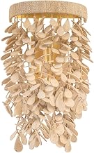 Naxos 2-Light Wall Sconce | Vintage Gold Leaf with Hand-Carved Coco Shell Strands | Artisan Coastal Wall Light for Hallway or Bedroom | Textural Natural Accent Fixture | 552-02-VGL