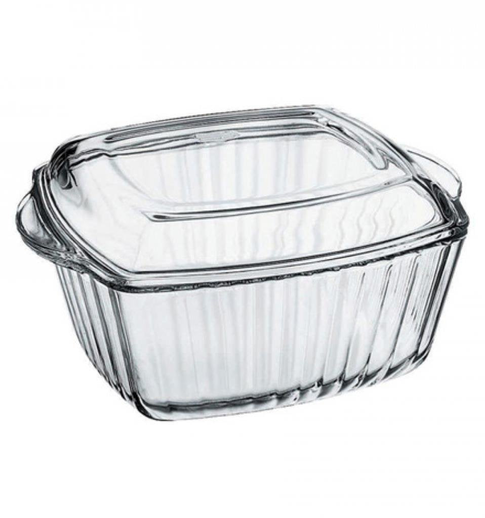 Borcam Square Oven Pot by Pasabahce – 2.6 liters, Tempered Glass, Transparent, Model 1017154