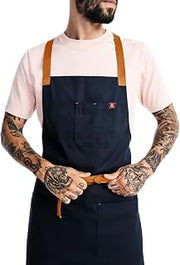 hedley & bennett Crossback Chef Apron, Pockets & Towel Loop, Midnight Blue | Adjustable straps ease neck strain, machine washable, 33x30 coverage, for cooking, grilling & baking