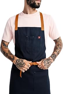 hedley & bennett Crossback Chef Apron, Pockets & Towel Loop, Midnight Blue | Adjustable straps ease neck strain, machine washable, 33x30 coverage, for cooking, grilling & baking