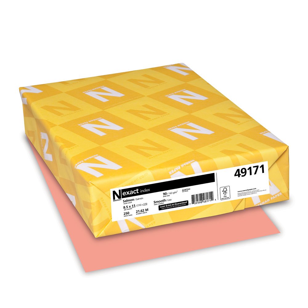 Exact Index Cardstock by Neenah – 8.5 x 11 inches, Paper, Salmon, Model 49171
