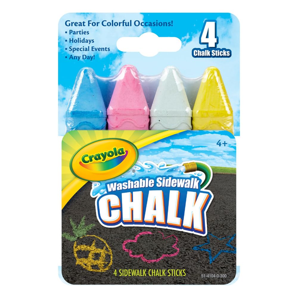 Sidewalk Chalk 4/Pkg by Crayola – 4 Count (Pack of 1), Chalk, multicolored, Model 514104