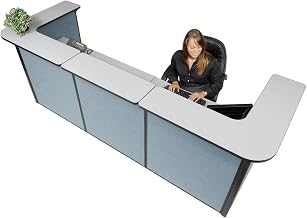 Global Industrial 124"W x 44"D x 44"H U-Shaped Reception Station, Gray Counter/Blue Panel