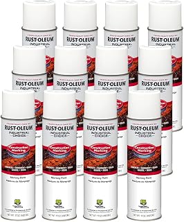 Rust-Oleum Construction Marking Spray Paint, Water-Based, White | M1400 System, 17oz. Construction & survey marking; fast-dry inverted spray for pavement, soil, turf & utilities. Pack of 12.