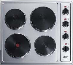 Summit 24" Electric Cooktop, 4 Burners, 230V Solid Disk Cooktop, Stainless Steel and Black- CSD4B24