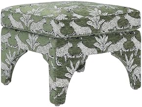 Starlight Canyon Home Olive Green Leopard Jacquard Ottoman, Bold Statement Accent Seat for Living Room, Lounge and Bedroom