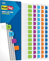 Redi-Tag Write-On Tabs, Permanent Adhesive Index Tabs, Tropical Colors: Purple, Green, Blue, Dark Blue, Orange, 1" x 7/16", 130 Pack (1009304)