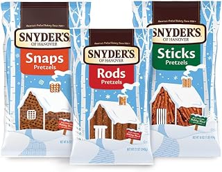Snyder's of Hanover Holiday Pretzel Cabin Bundle, Holiday Haus Building Holiday Activity, Includes 4 Bags of Pretzels