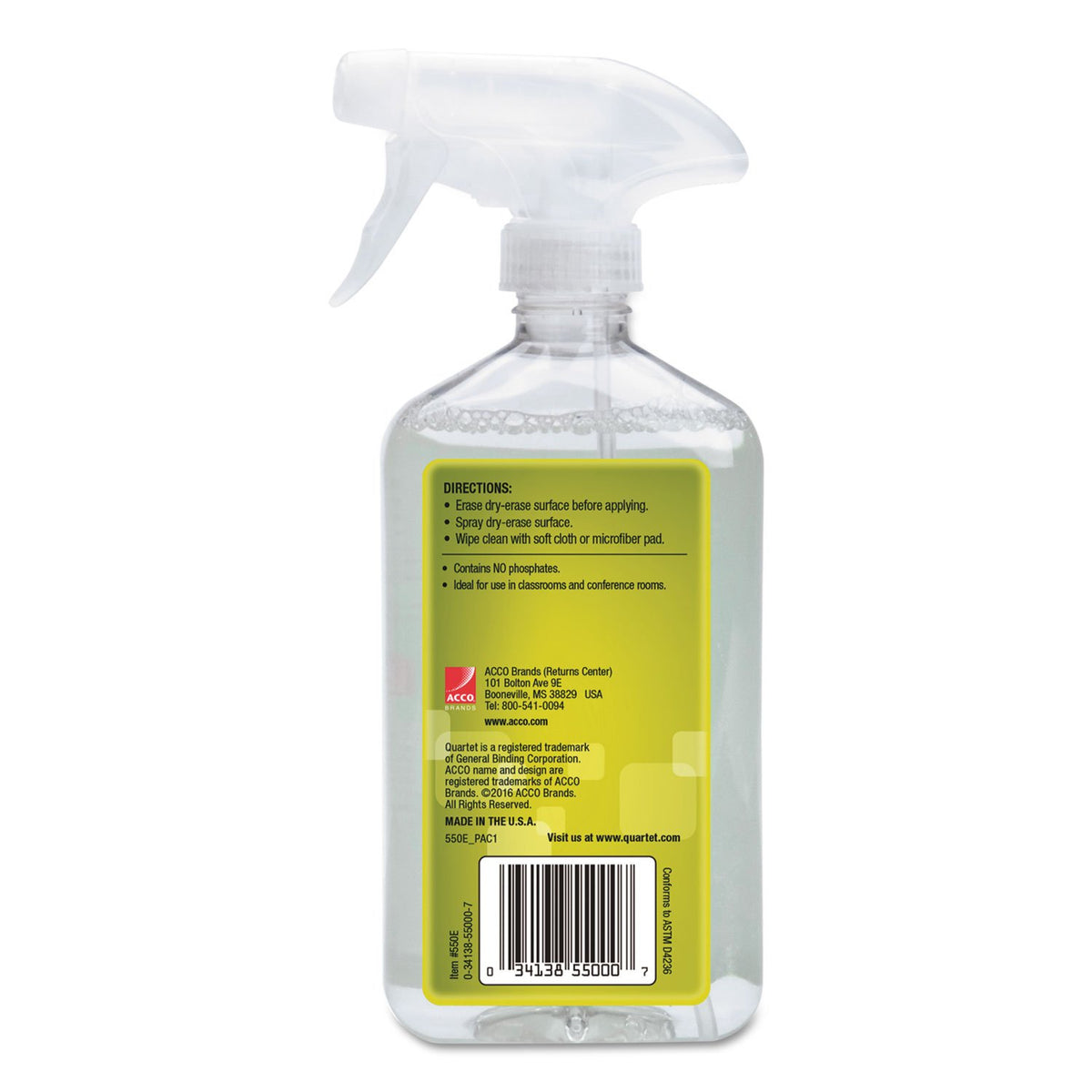 Whiteboard Spray Cleaner for Dry Erase Boards by Quartet – 1 Count (Pack of 1), White, Model 550E