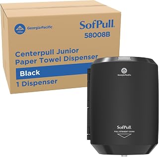 Georgia-Pacific SofPull Centerpull Junior Commercial Paper Towel Dispenser, Wall Mount for Tight Restroom Spaces, One-At-A-Time Pull, 6.81" W x 7.78" D x 10.5" H, Black, 58008B