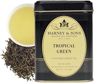 Harney & Sons Tropical Green Loose Leaf Green Tea Tin, 3 oz | Chinese green tea with tropical pineapple flavor. Contains caffeine.