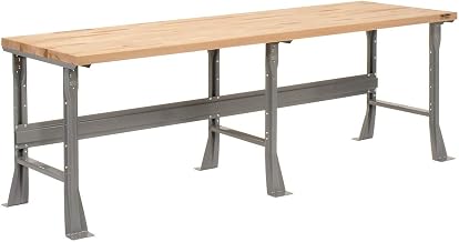 Global Industrial Fixed Height Workbench Flared Leg, 96" W x 36" D x 34" H, 1-3/4" Maple Top Square Edge, Gray