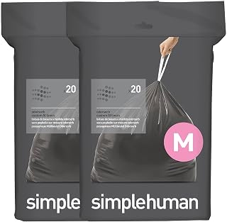 simplehuman Code M 40 Count, Genuine Odorsorb Custom Fit Liners, Drawstring Odor Absorbing Trash Bags in Dispenser Packs, 45 Liter / 12 Gallon