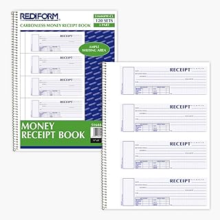 Rediform S16444WCL Spiralbound Unnumbered Money Receipt Book, 7 x 2 3/4, Three-Part, 120 Sets/Book