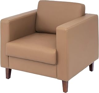 Flash Furniture Hercules LeatherSoft Reception Chair, Cognac | 2 AC Outlets, USB Ports, Solid Wood Legs, Adjustable Floor Glides