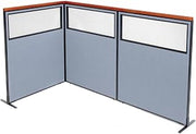 Global Industrial 48-1/4"W x 61-1/2"H Deluxe Freestanding 3-Panel Corner Divider with Partial Window, Blue